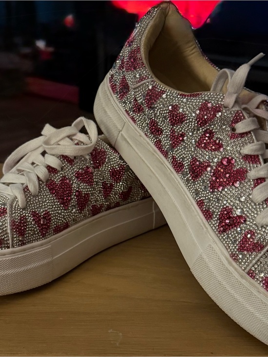 Betsey Johnson Shoes - Betsey Johnson Pink Crystal Heart Embellished Platform Sneakers